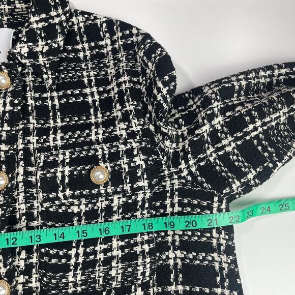 Zara Women’s Blazer‎ Jacket M Tweed Textured Plaid Black White Oversized Shacket - Picture 6 of 16